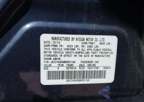 2011 Infiniti G37X z USA, uszkodzony, nr VIN JN1CV6AR9BM351146